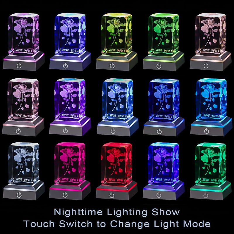 hochance 3D Crystal HeartRose,Christmas Gifts for Wife Girlfriend Mother Her,Sweet Valentine's Day Anniversary Birthday Mother's Day Xmas Vday Presents,LED Multicolor Display Night Lights - Image 2